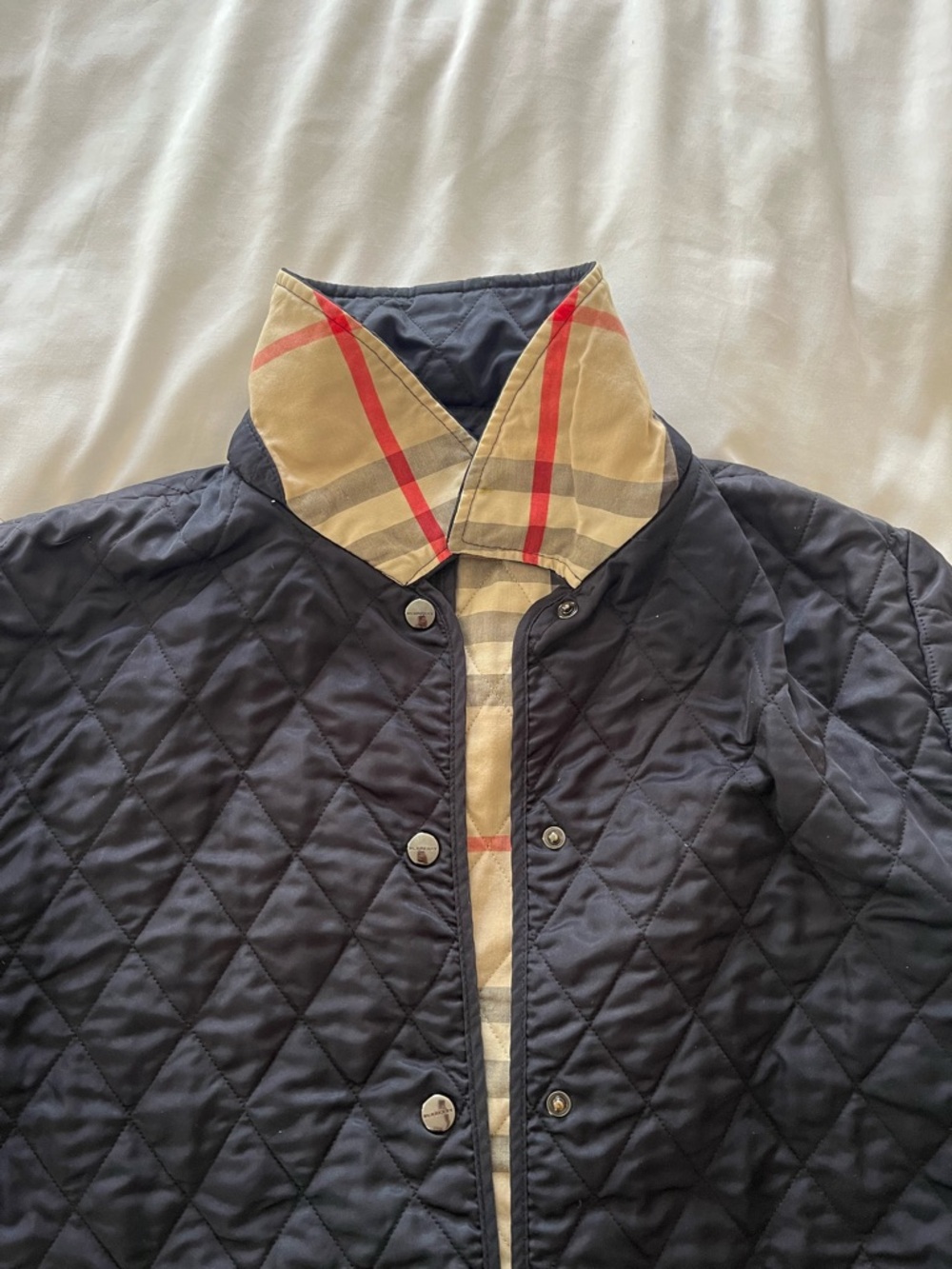 Burberry Navy Quilted Jacket with Signature Check Collar - Picture 4 of 12